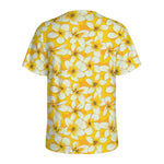 White And Yellow Plumeria Pattern Print Men's Sports T-Shirt