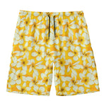 White And Yellow Plumeria Pattern Print Men's Swim Trunks