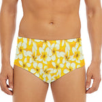 White And Yellow Plumeria Pattern Print Men's Triangle Swim Briefs