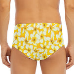 White And Yellow Plumeria Pattern Print Men's Triangle Swim Briefs