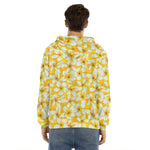 White And Yellow Plumeria Pattern Print Men's Velvet Pullover Hoodie
