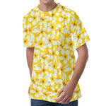 White And Yellow Plumeria Pattern Print Men's Velvet T-Shirt