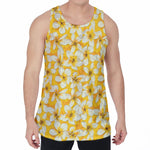 White And Yellow Plumeria Pattern Print Men's Velvet Tank Top