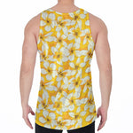White And Yellow Plumeria Pattern Print Men's Velvet Tank Top