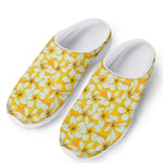 White And Yellow Plumeria Pattern Print Mesh Casual Shoes