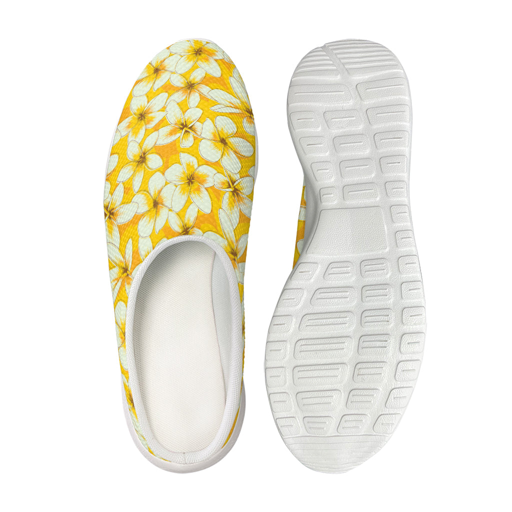 White And Yellow Plumeria Pattern Print Mesh Casual Shoes