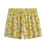 White And Yellow Plumeria Pattern Print Mesh Shorts