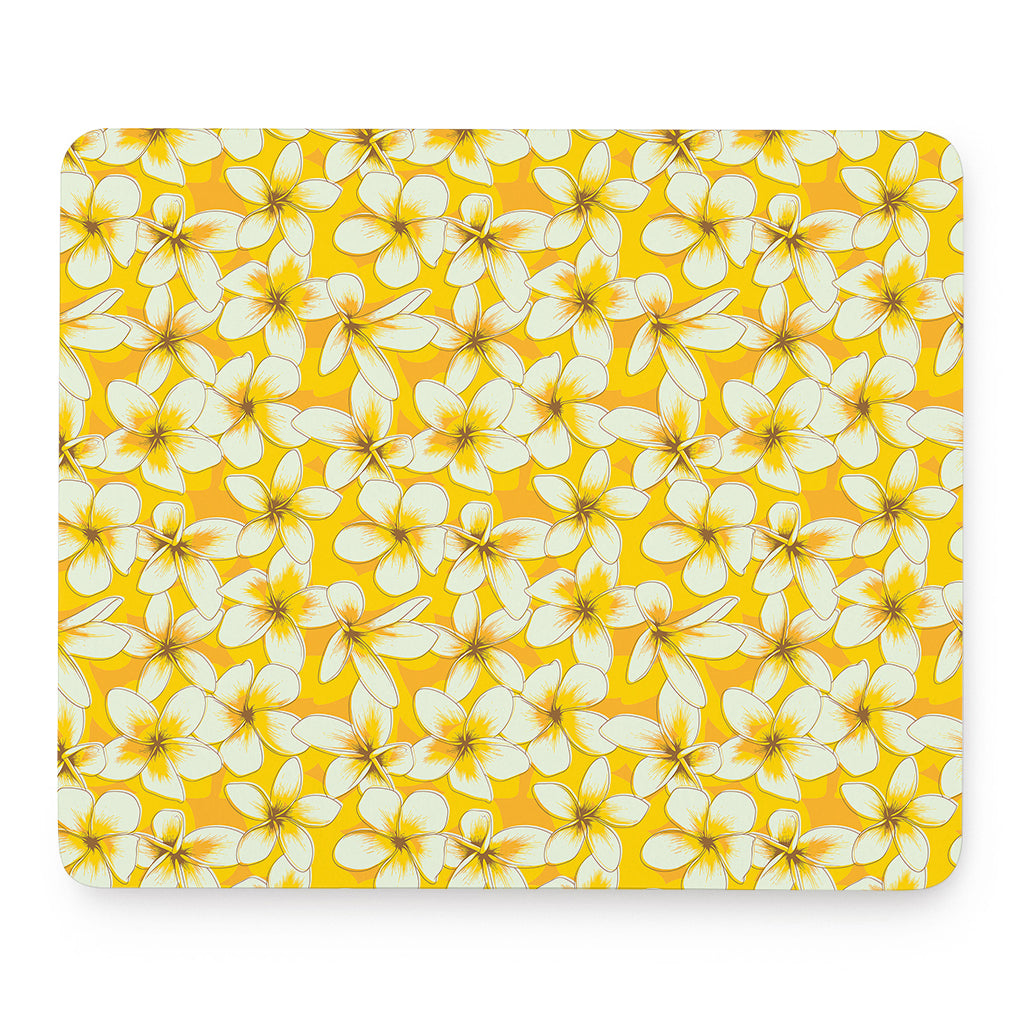 White And Yellow Plumeria Pattern Print Mouse Pad