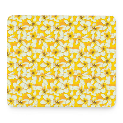 White And Yellow Plumeria Pattern Print Mouse Pad