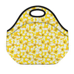 White And Yellow Plumeria Pattern Print Neoprene Lunch Bag