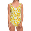 White And Yellow Plumeria Pattern Print One Piece Swimsuit