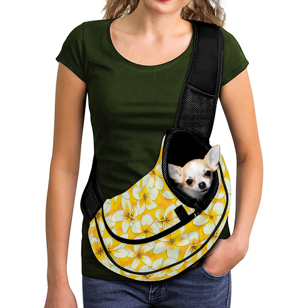 White And Yellow Plumeria Pattern Print Pet Sling Carrier