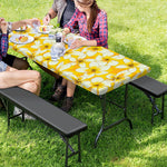 White And Yellow Plumeria Pattern Print Picnic Table Cover