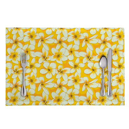 White And Yellow Plumeria Pattern Print Placemat
