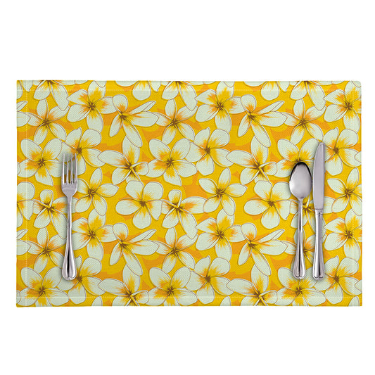 White And Yellow Plumeria Pattern Print Placemat