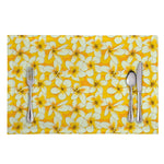 White And Yellow Plumeria Pattern Print Placemat