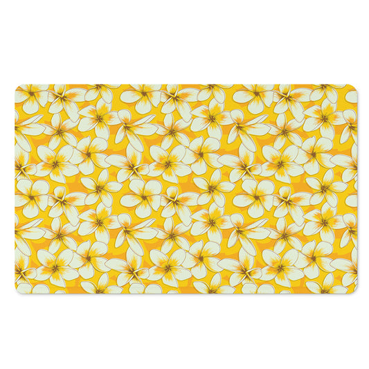 White And Yellow Plumeria Pattern Print Polyester Doormat
