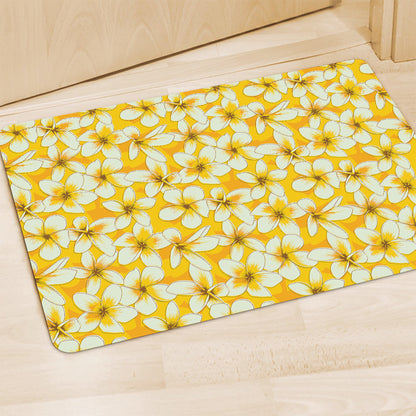 White And Yellow Plumeria Pattern Print Polyester Doormat