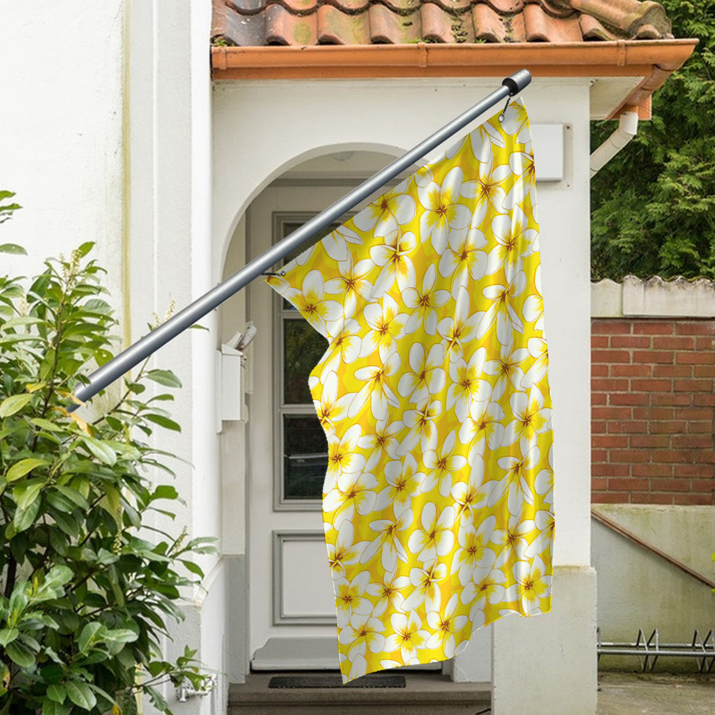 White And Yellow Plumeria Pattern Print Polyester Flag