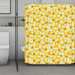 White And Yellow Plumeria Pattern Print Polyester Shower Curtain