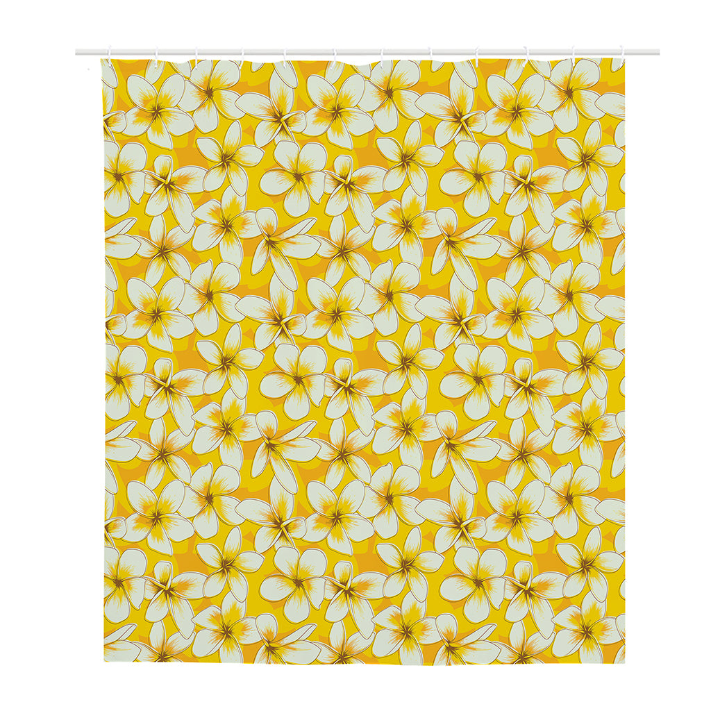White And Yellow Plumeria Pattern Print Polyester Shower Curtain