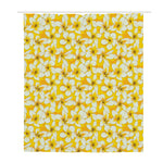 White And Yellow Plumeria Pattern Print Polyester Shower Curtain