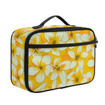 White And Yellow Plumeria Pattern Print Portable Lunch Bag