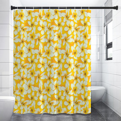 White And Yellow Plumeria Pattern Print Premium Shower Curtain