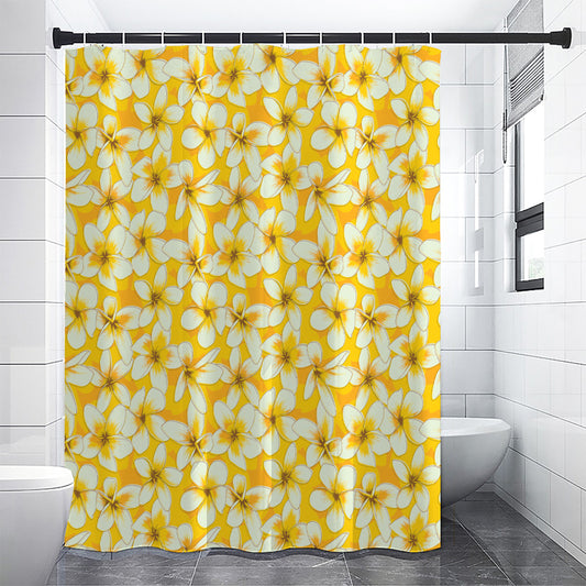 White And Yellow Plumeria Pattern Print Premium Shower Curtain