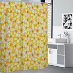 White And Yellow Plumeria Pattern Print Premium Shower Curtain