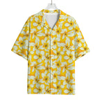 White And Yellow Plumeria Pattern Print Rayon Hawaiian Shirt