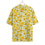 White And Yellow Plumeria Pattern Print Rayon Hawaiian Shirt