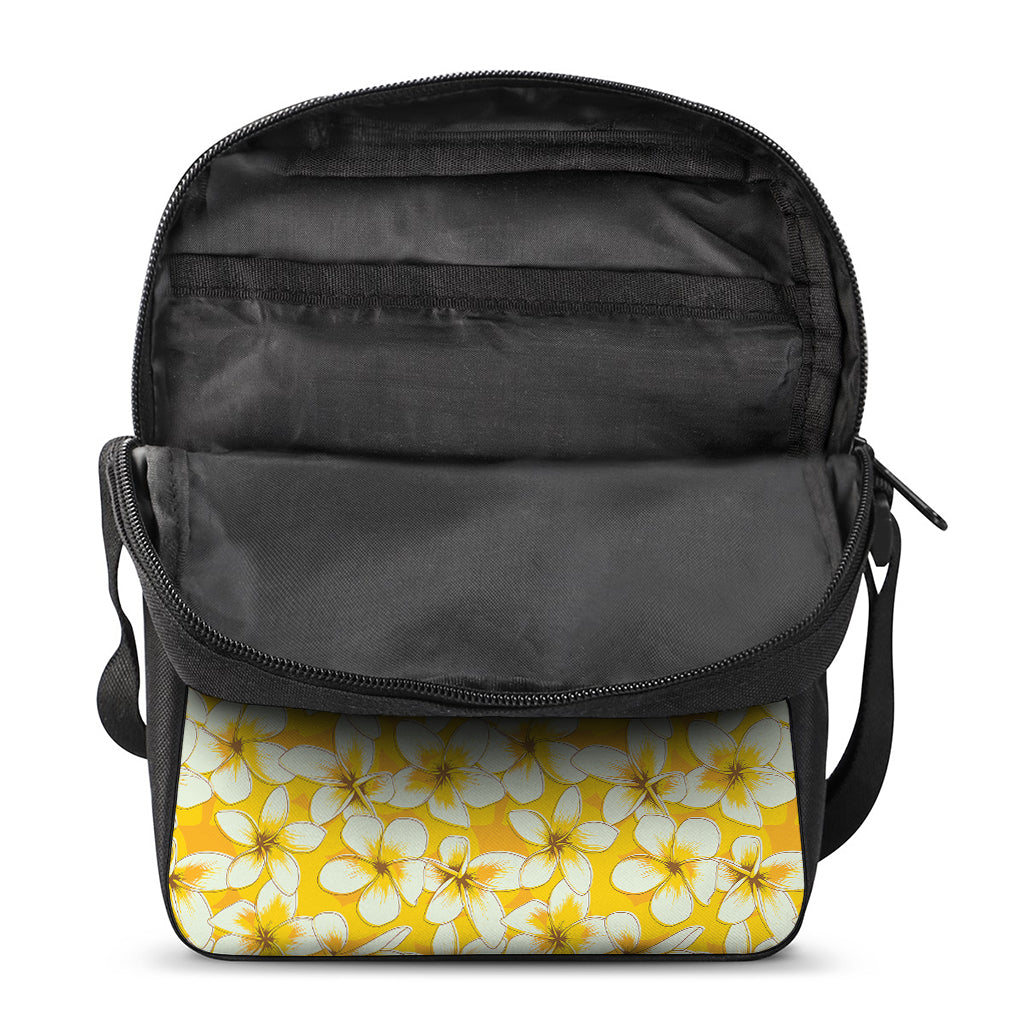 White And Yellow Plumeria Pattern Print Rectangular Crossbody Bag