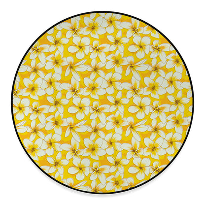 White And Yellow Plumeria Pattern Print Round Floor Mat