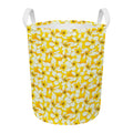 White And Yellow Plumeria Pattern Print Round Laundry Basket