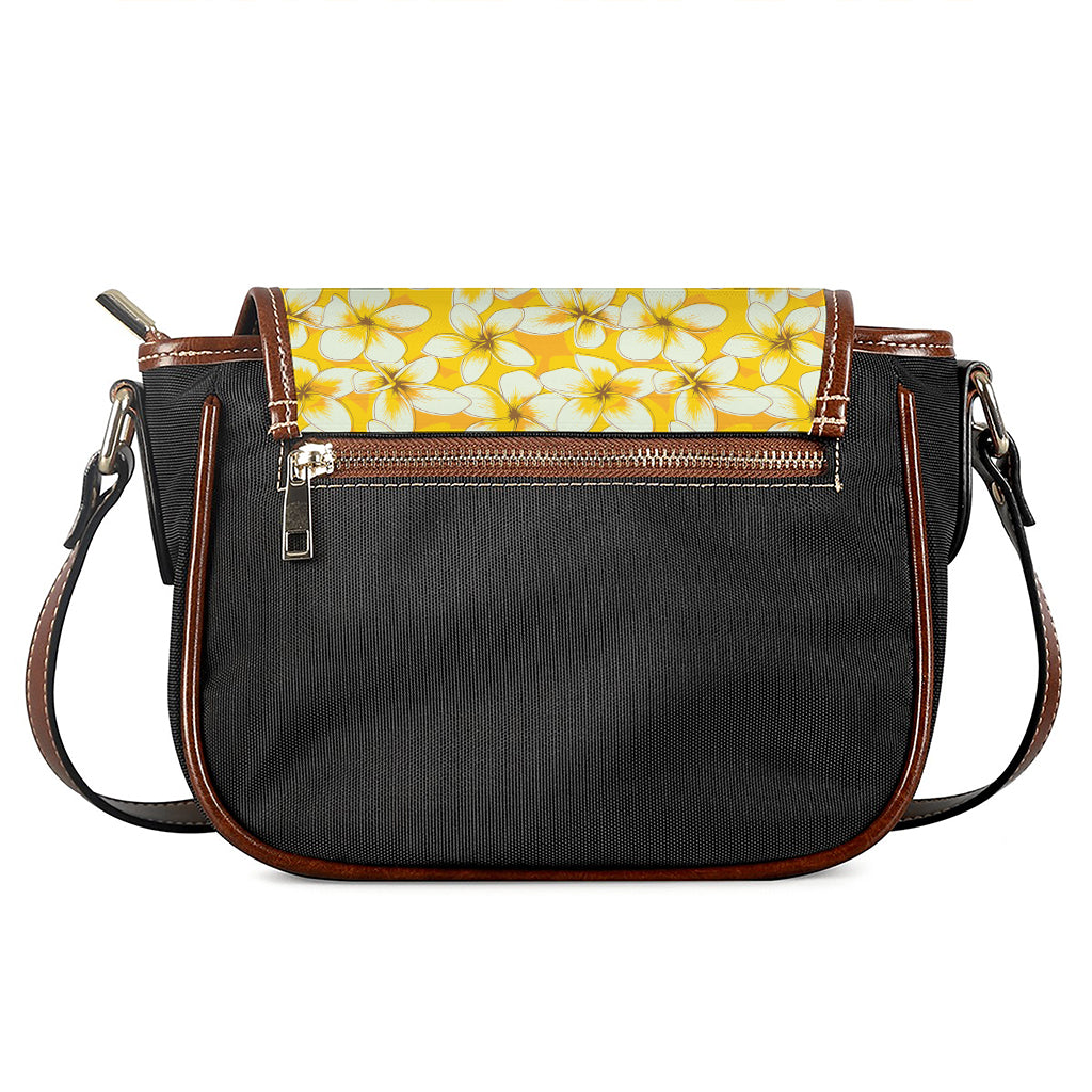 White And Yellow Plumeria Pattern Print Saddle Bag