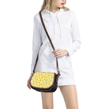 White And Yellow Plumeria Pattern Print Saddle Bag