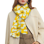 White And Yellow Plumeria Pattern Print Scarf