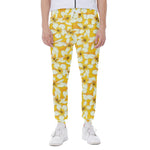White And Yellow Plumeria Pattern Print Scuba Joggers