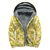 White And Yellow Plumeria Pattern Print Sherpa Lined Zip Up Hoodie
