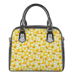White And Yellow Plumeria Pattern Print Shoulder Handbag
