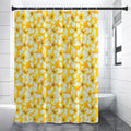White And Yellow Plumeria Pattern Print Shower Curtain