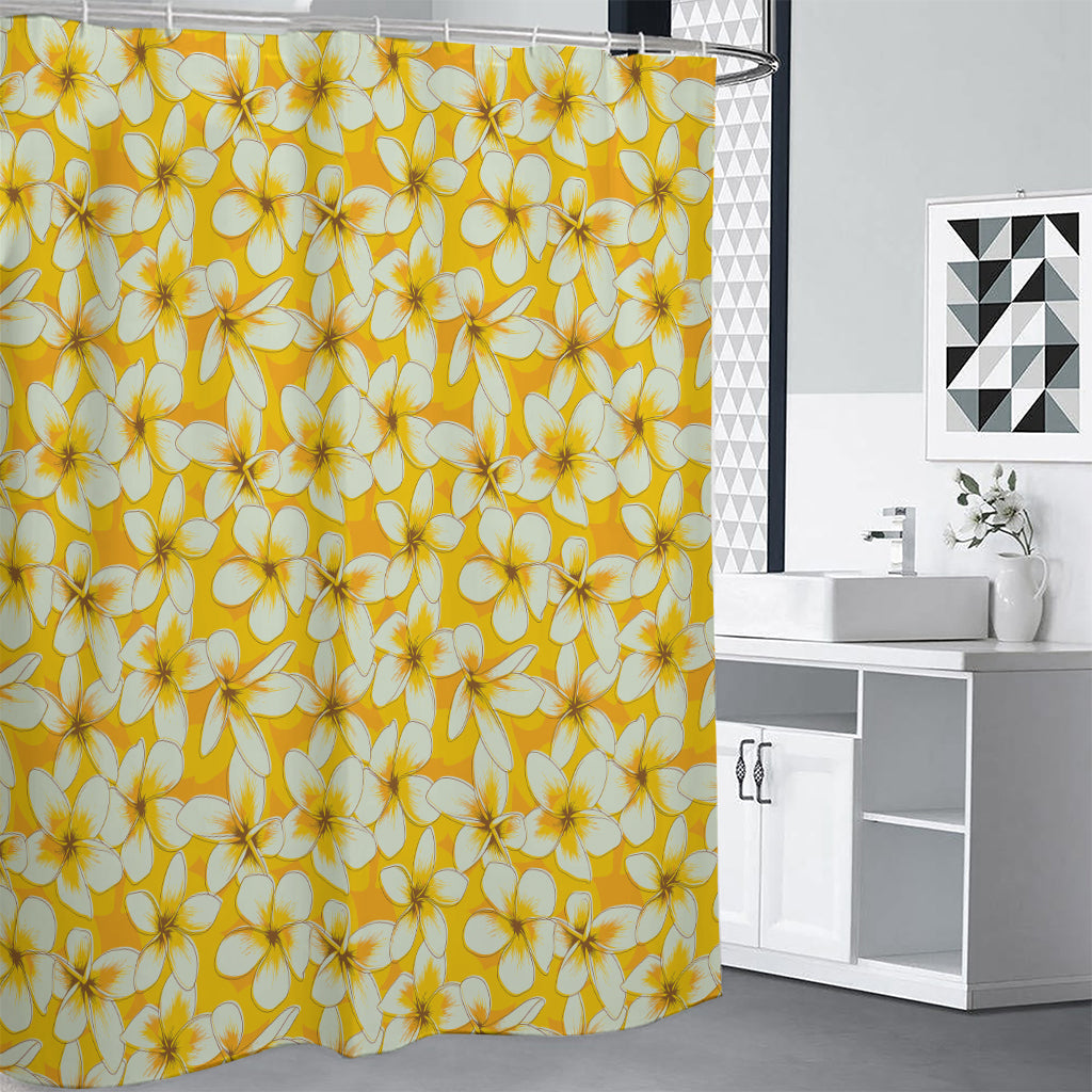 White And Yellow Plumeria Pattern Print Shower Curtain