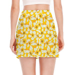 White And Yellow Plumeria Pattern Print Side Slit Mini Skirt