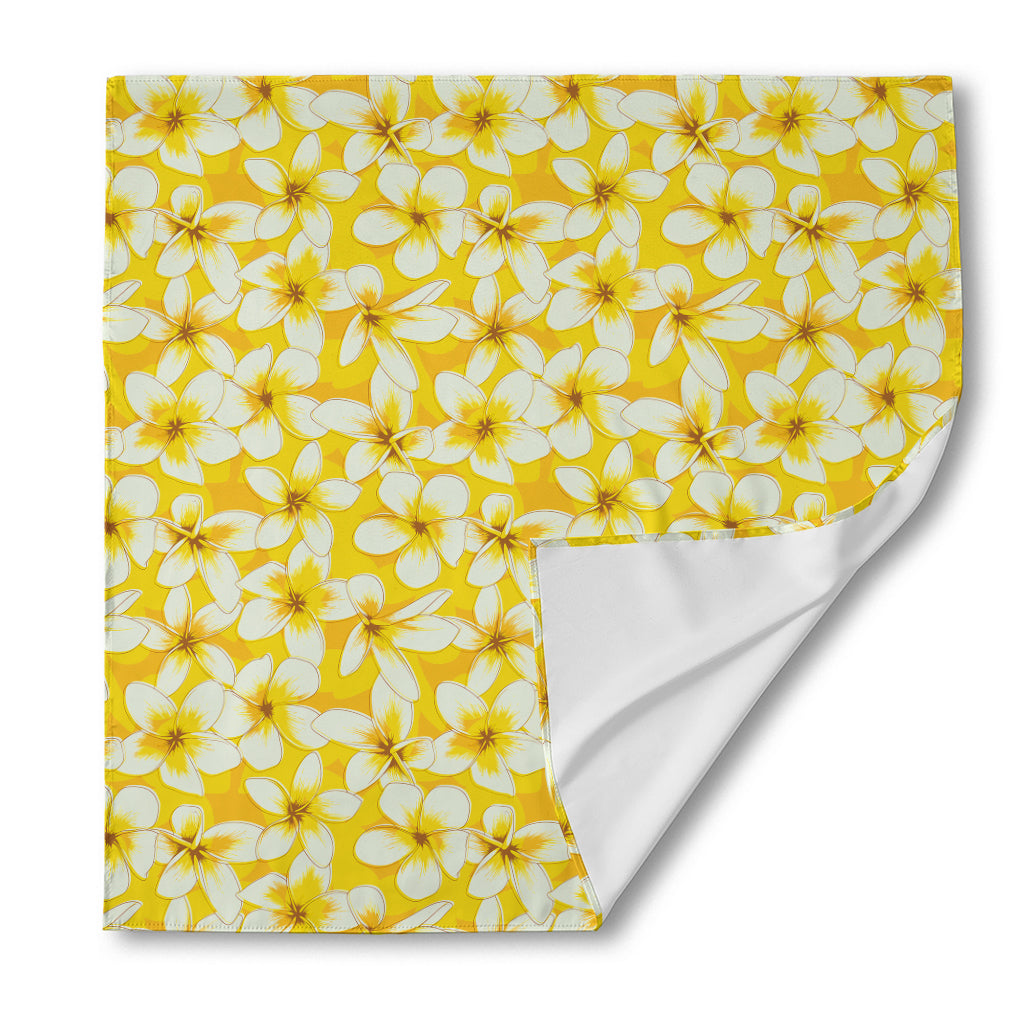 White And Yellow Plumeria Pattern Print Silk Bandana