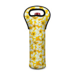 White And Yellow Plumeria Pattern Print Single Neoprene Wine Tote