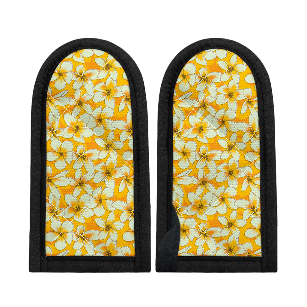 White And Yellow Plumeria Pattern Print Skillet Handle Cover