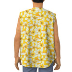 White And Yellow Plumeria Pattern Print Sleeveless Baseball Jersey