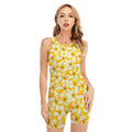 White And Yellow Plumeria Pattern Print Sleeveless One Piece Swimsuit