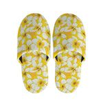 White And Yellow Plumeria Pattern Print Slippers